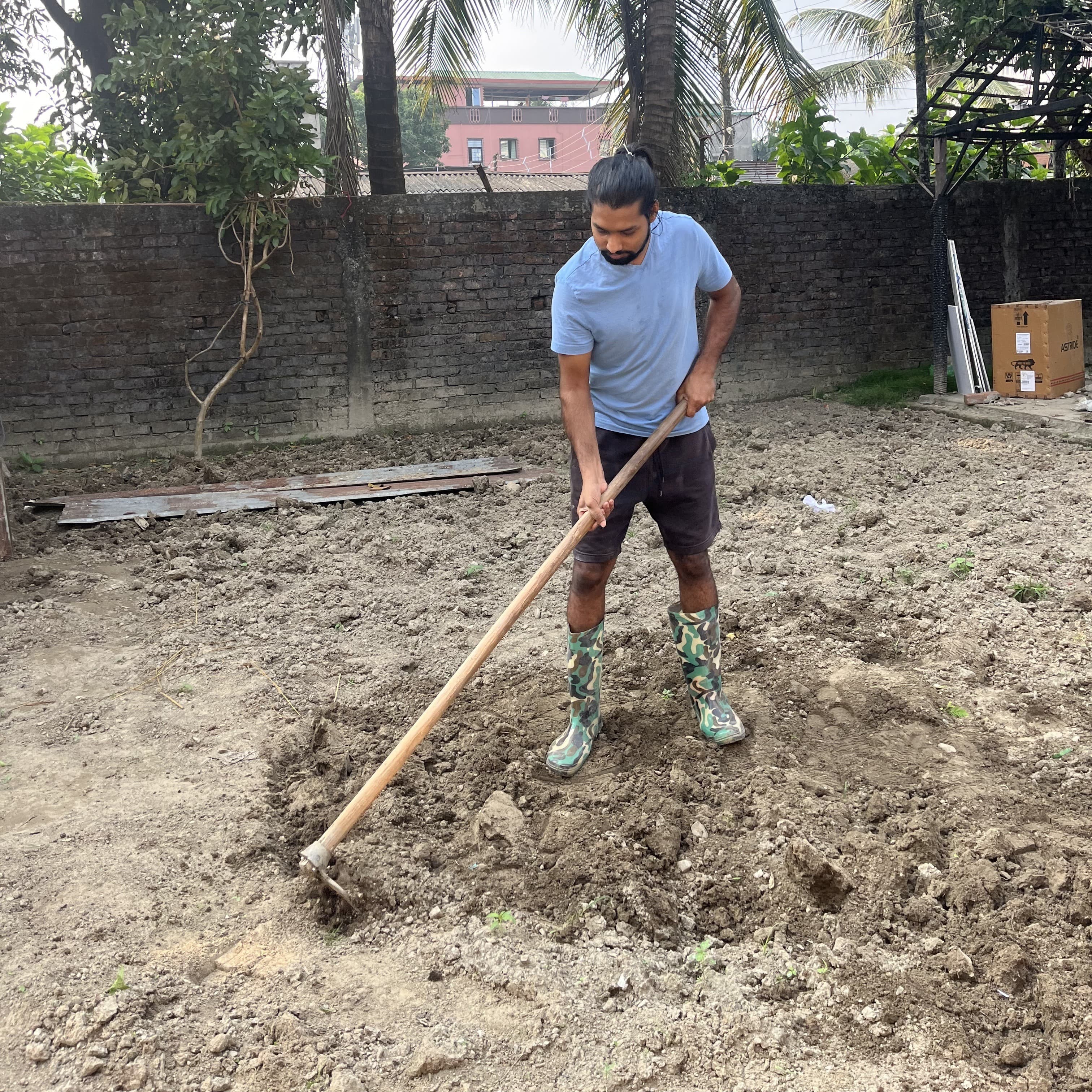 Working the soil in the garden